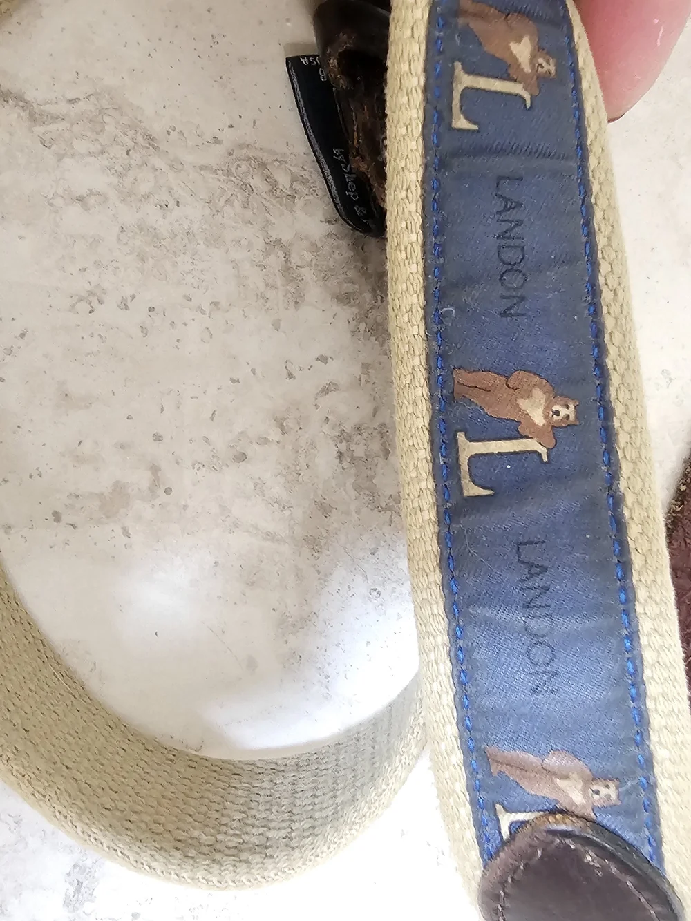 Vineyard Vines Personalized- Landon Beige & Blue Canvas Leather 28
